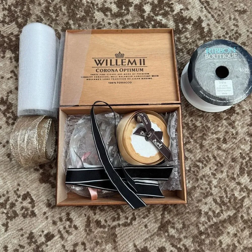 Ribbon bundle in an empty cigar box